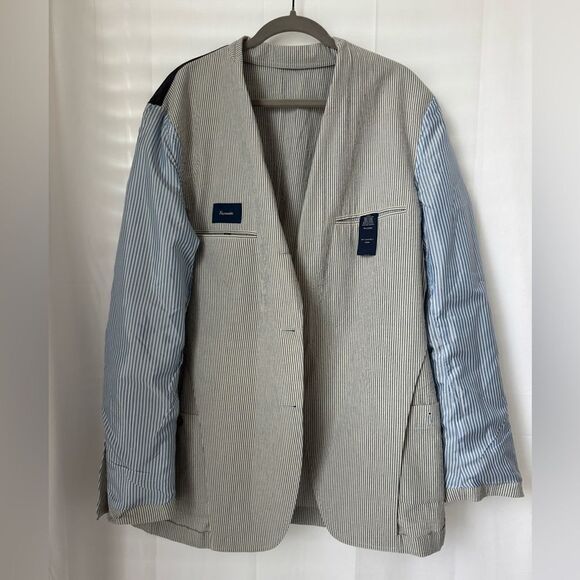 Faconnable Blue White Striped Seersucker Cotton Sport Coat Blazer 56L Preppy - Picture 12 of 12